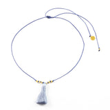 Navy w/ Denim Tassel On a String Necklace in Gold