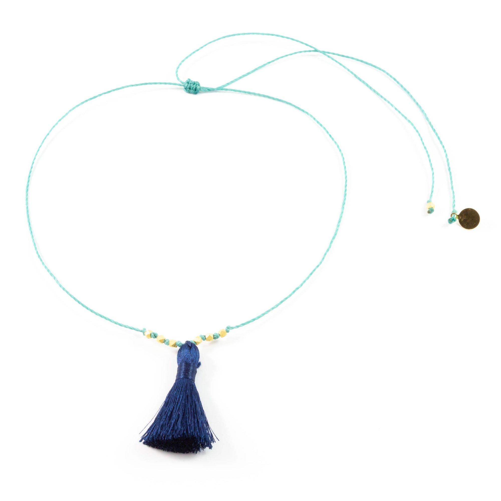 Secret Garden w/ Navy Tassel On a String Necklace in Gold