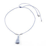 Navy w/ Denim Tassel On a String Necklace in Silver