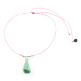 Rose w/ Cucumber Tassel On a String Necklace in Silver