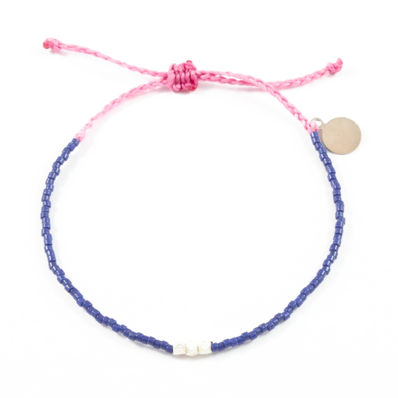 Navy & Rose Silver Bead Bracelet