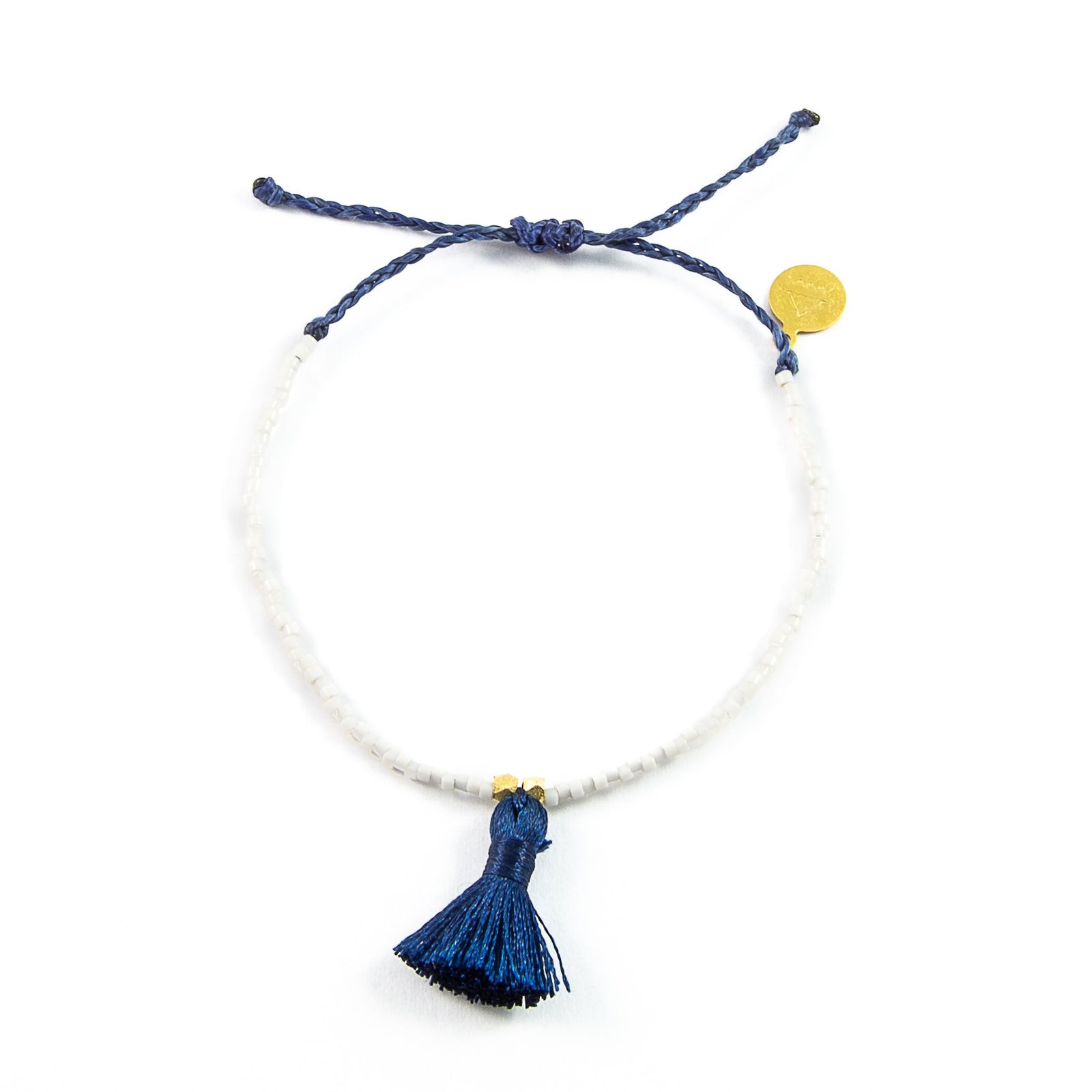 Peachy Cream w/ Navy Tassel Bracelet