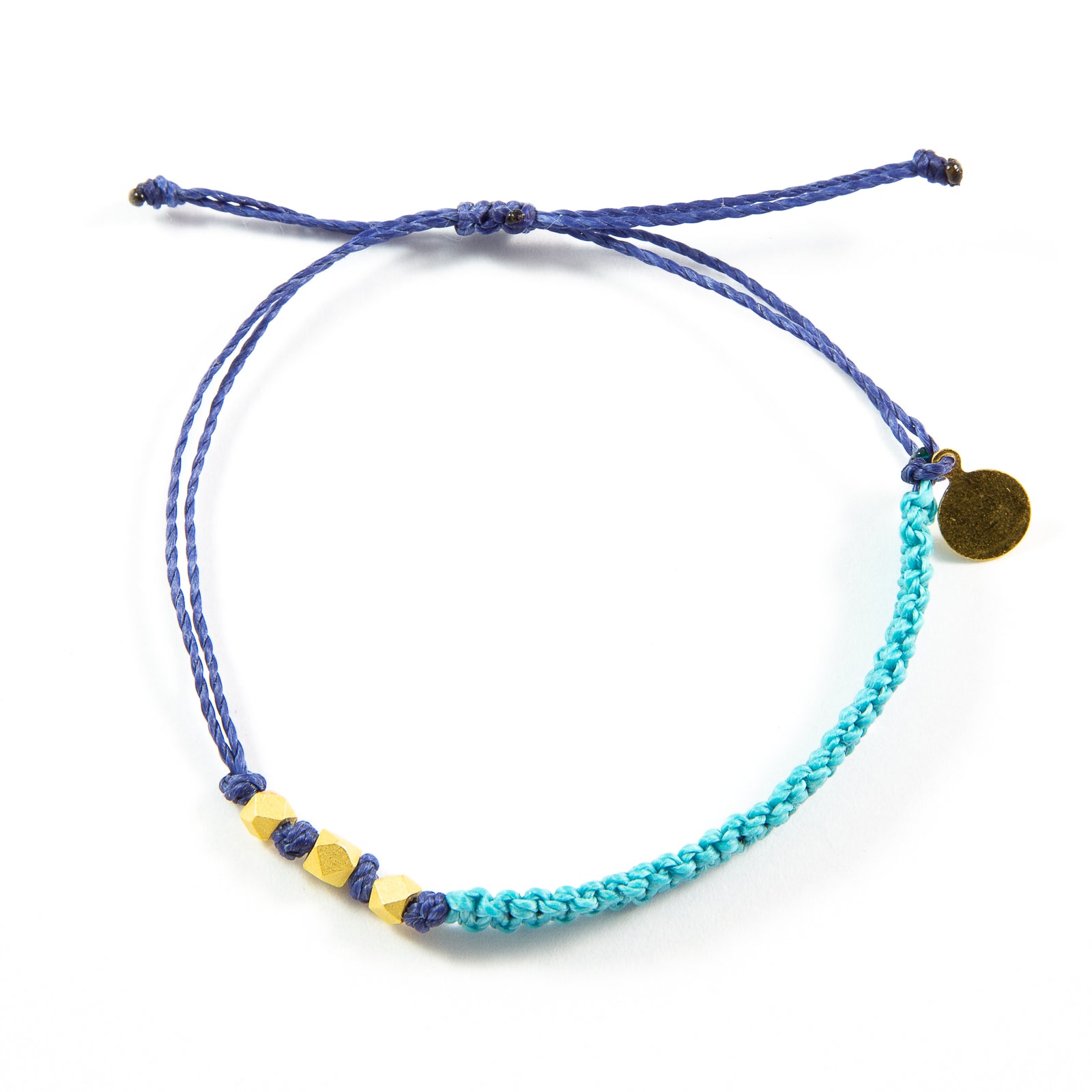 Teal & Navy Macrame Bracelet in Gold