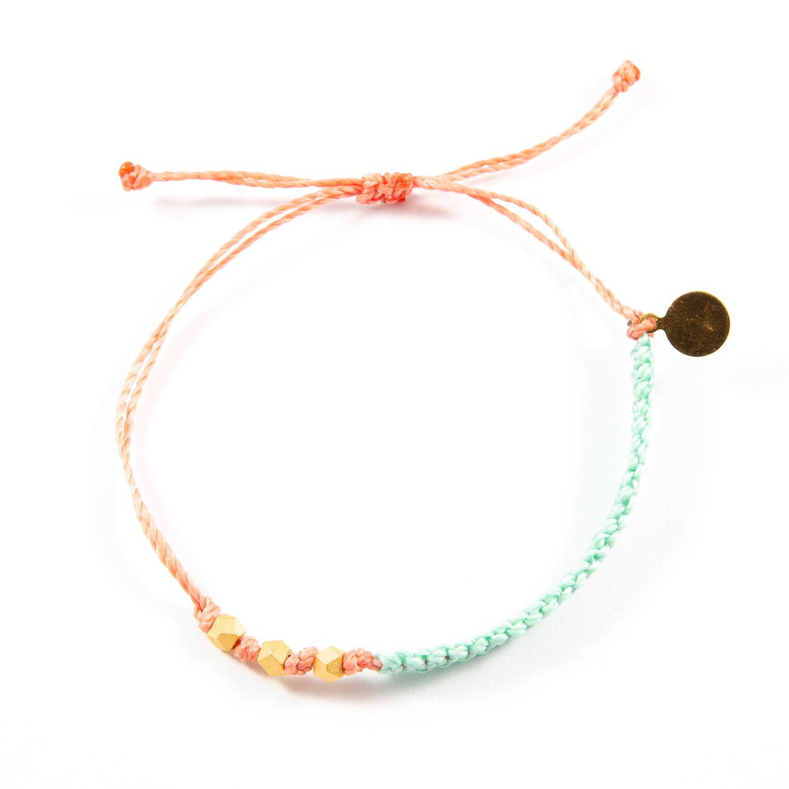 Cucumber & Coral Macrame Bracelet in Gold