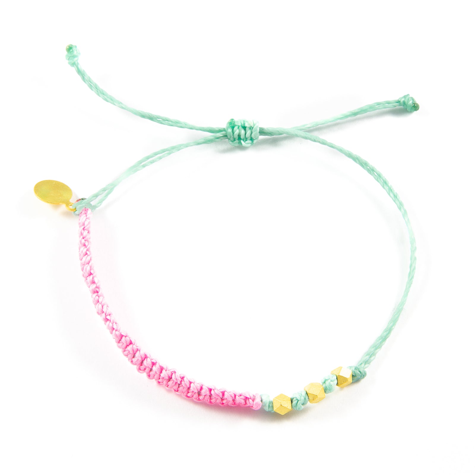 Pink & Cucumber Macrame Bracelet in Gold