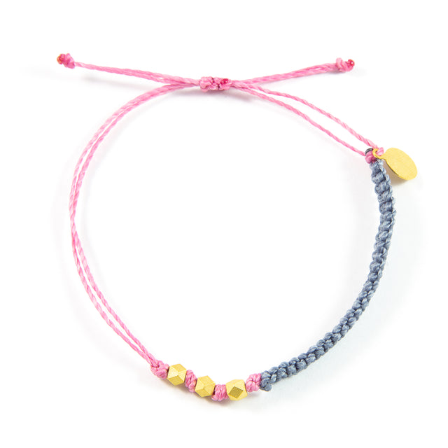 Denim & Rose Macrame Bracelet in Gold