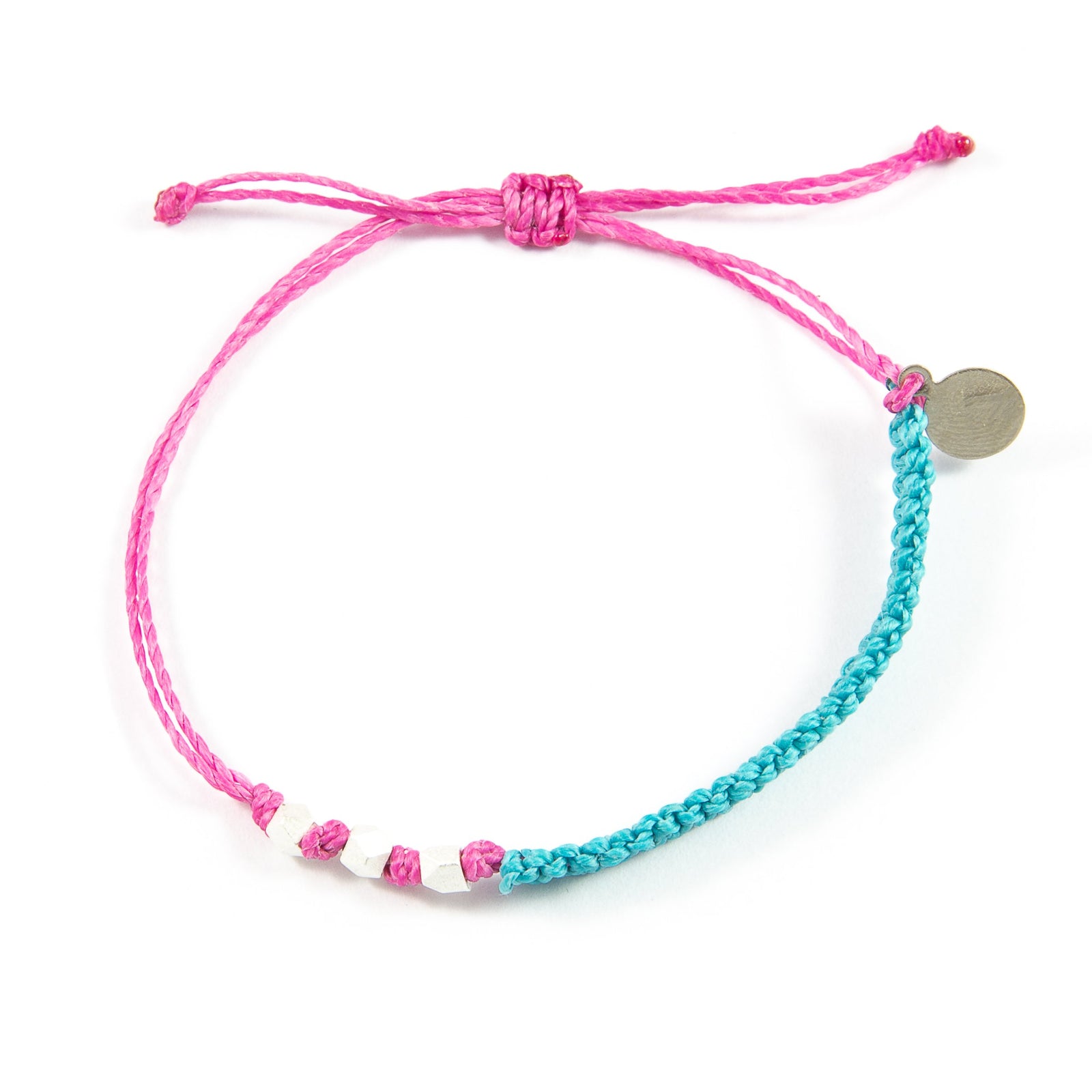 Teal & Rose Macrame Bracelet in Silver