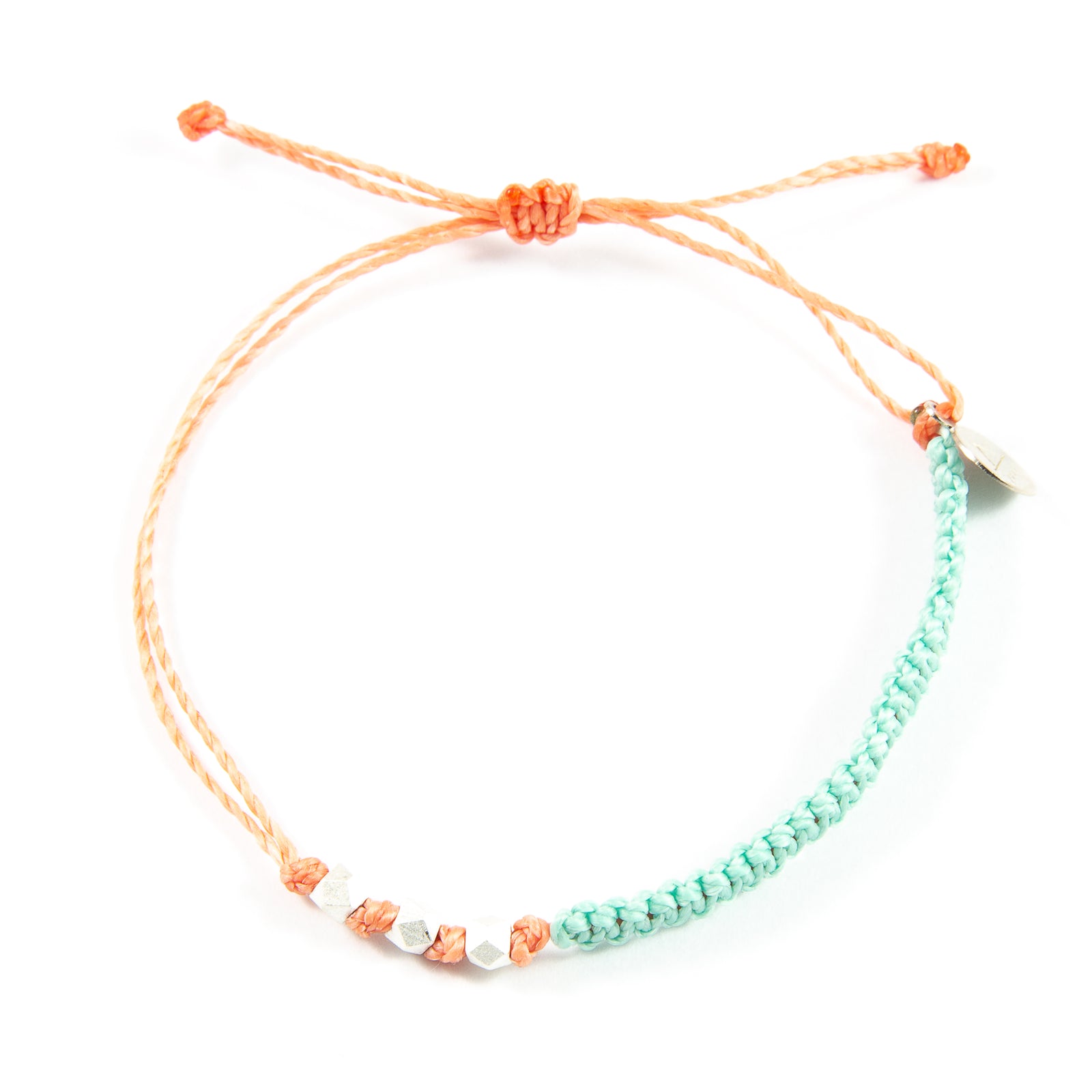 Cucumber & Coral Macrame Bracelet in Silver