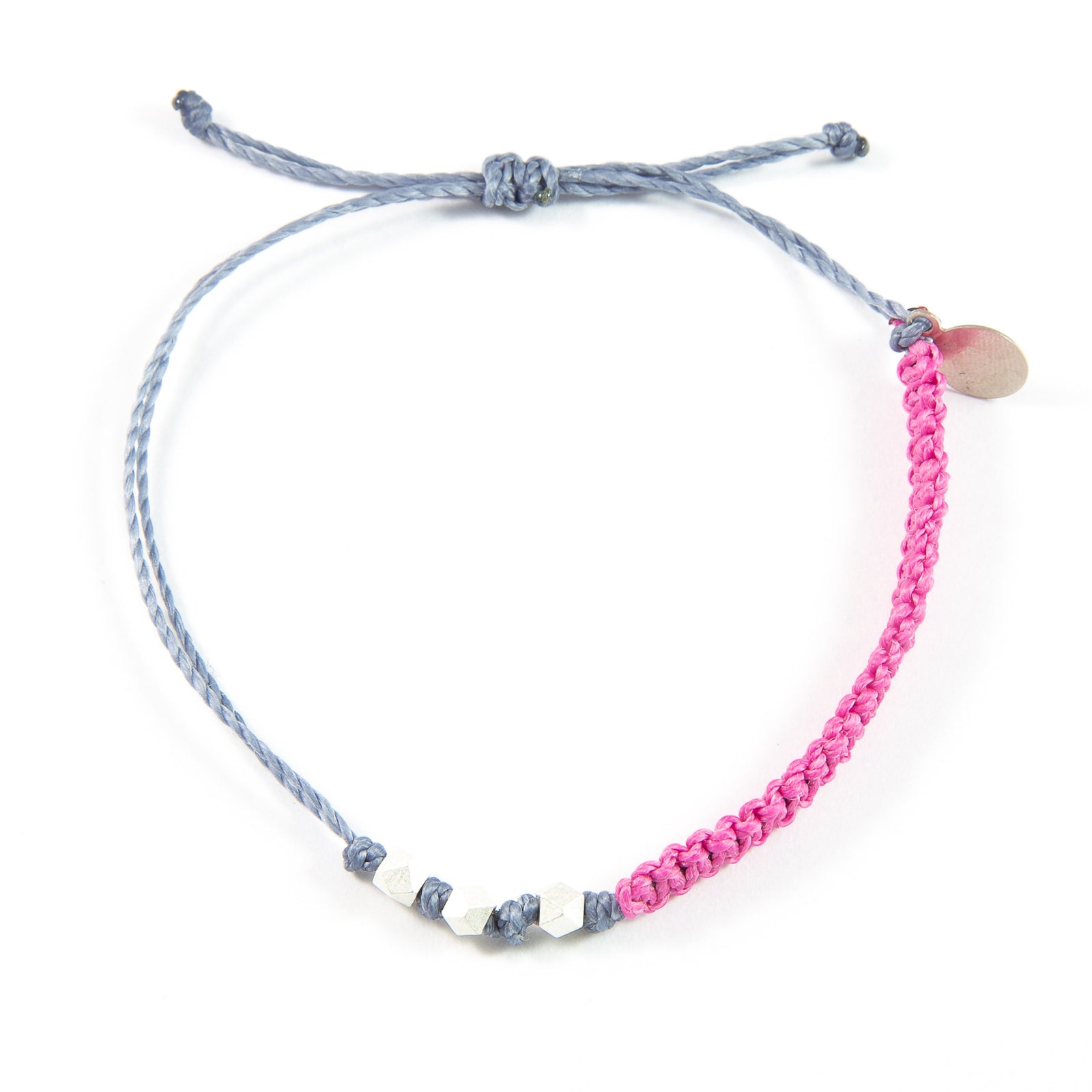 Rose & Denim Macrame Bracelet in Silver