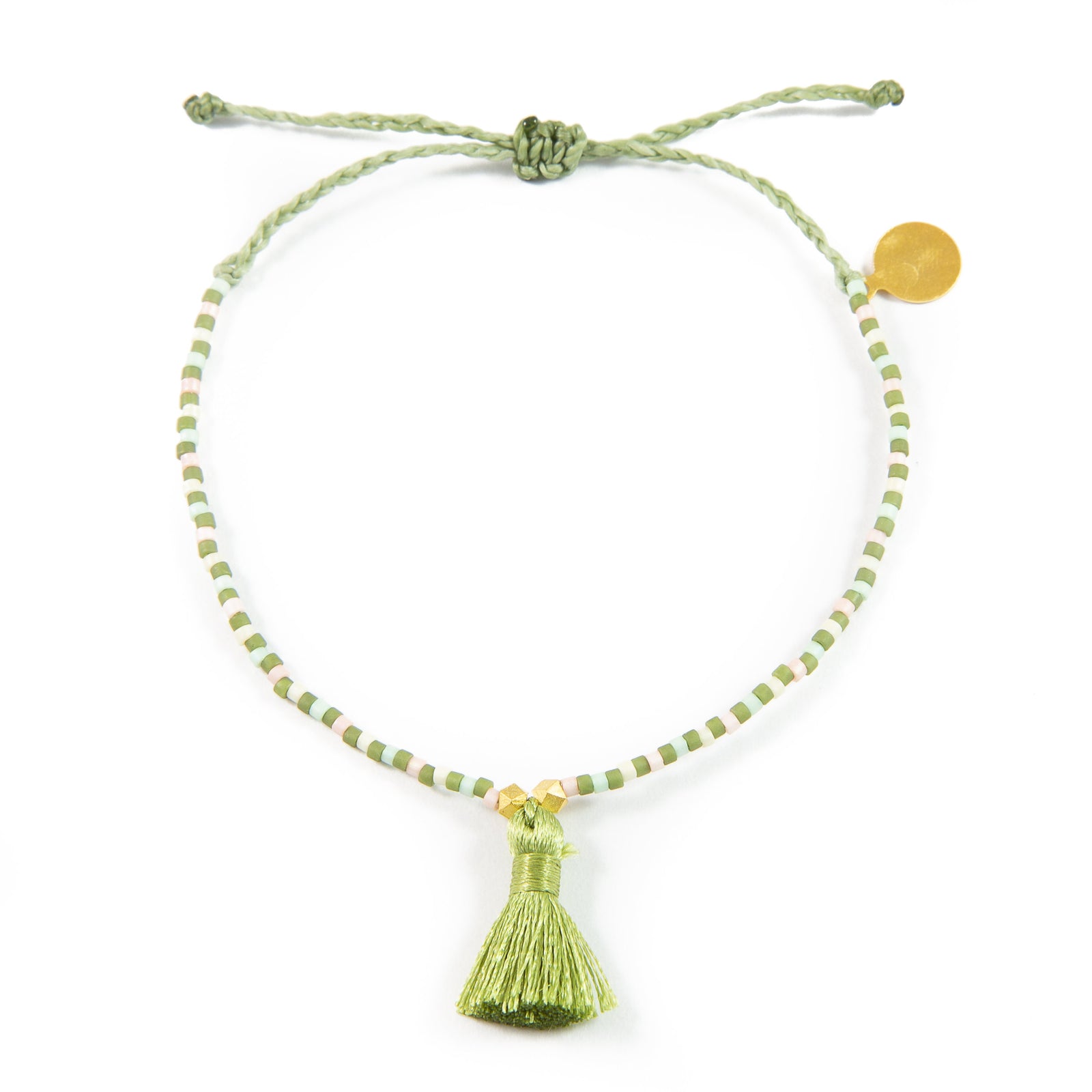 Bright Neutral w/ Olive Tassel Bracelet