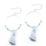 Desert Sunset Hoop Tassel Earrings in Silver