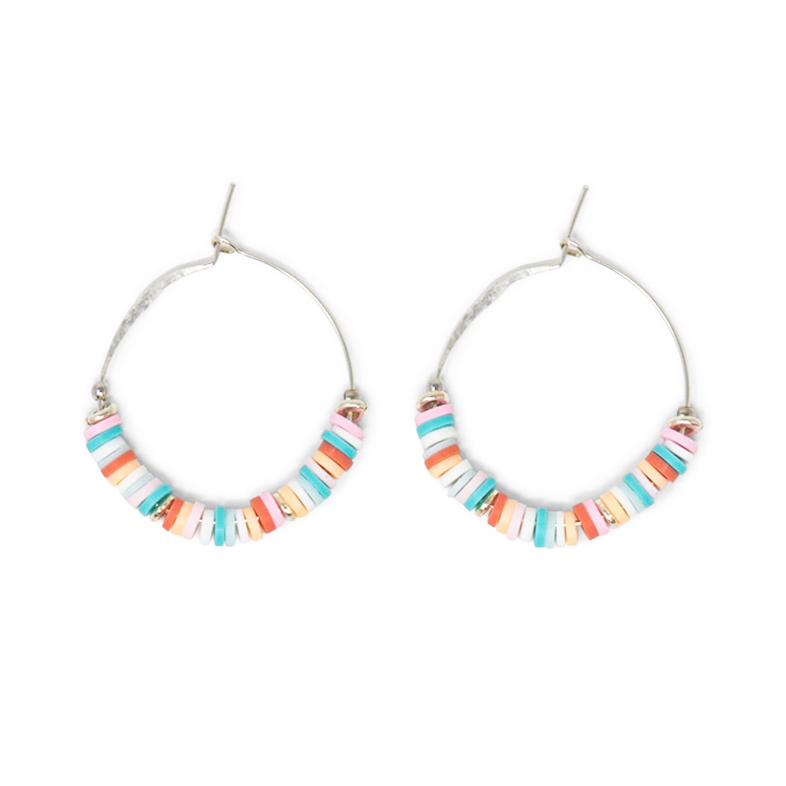 Cali Surfer Corals & Teals Silver Hoops