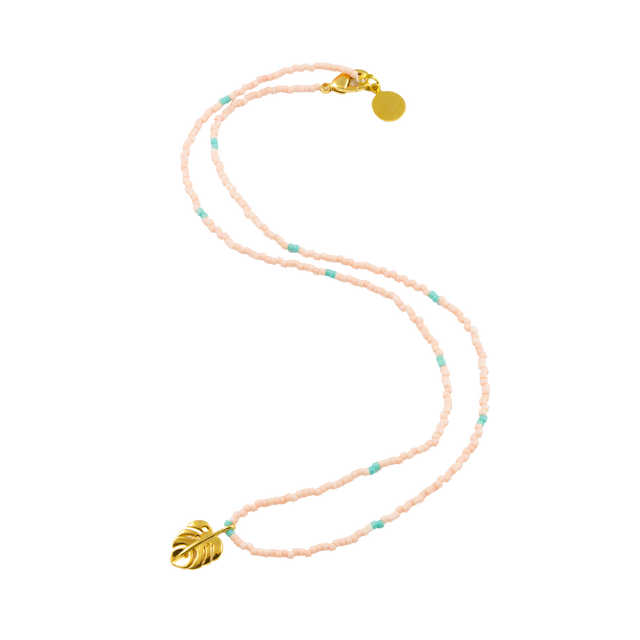 Coral & Teal Palm Leaf Tiny Charm Necklace