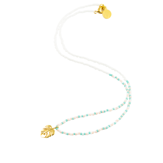 Coral & Teal Multi Palm Leaf Tiny Charm Necklace
