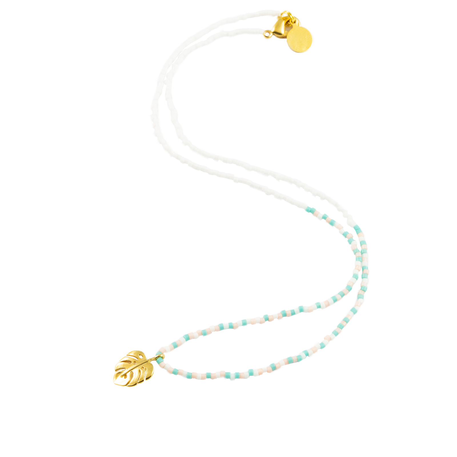 Coral & Teal Multi Palm Leaf Tiny Charm Necklace