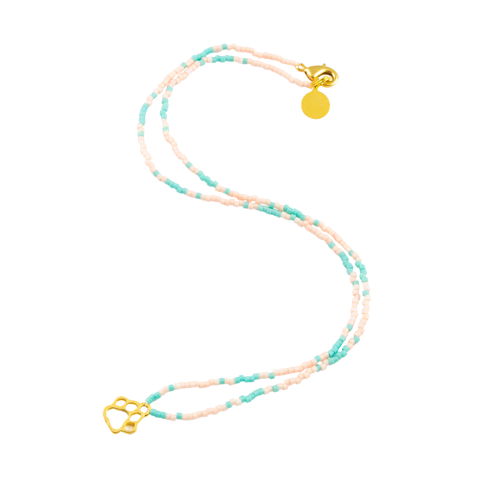Coral & Teal Dog Paw Tiny Charm Necklace