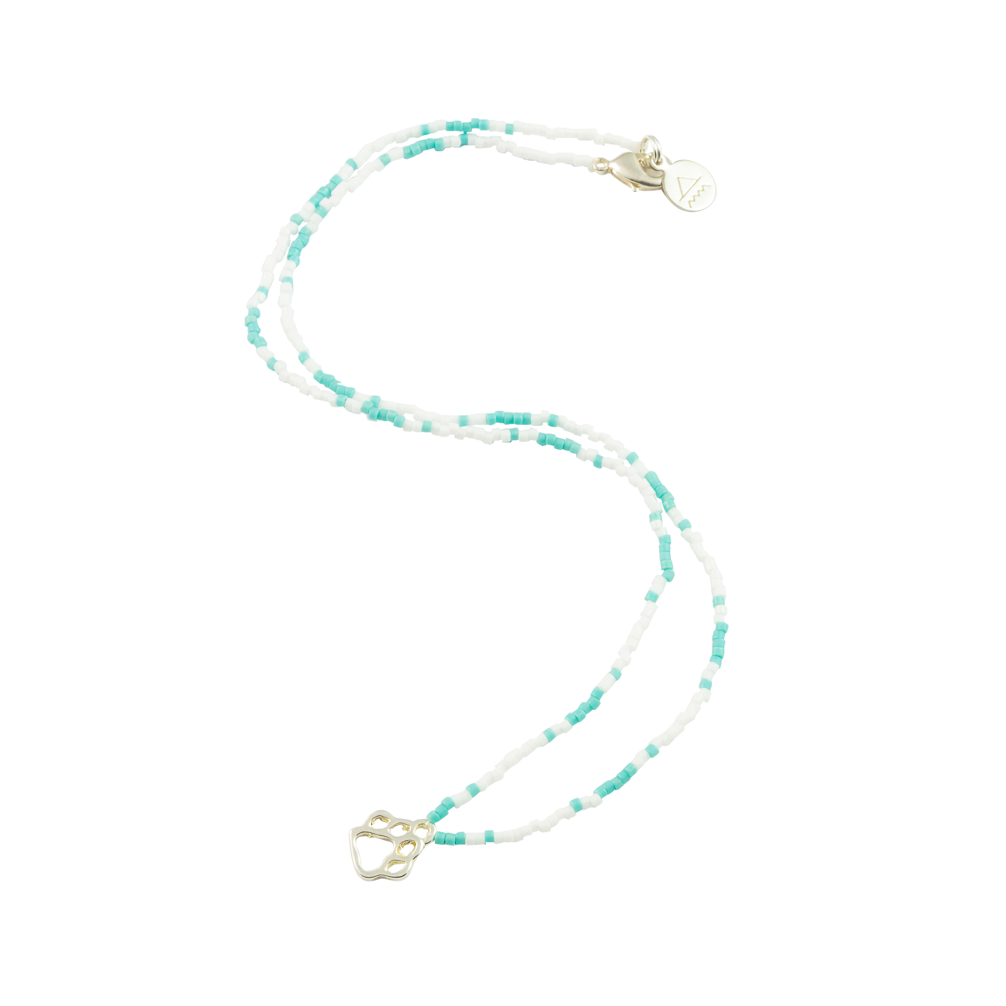 White & Teal Dog Paw Tiny Charm Necklace in Silver