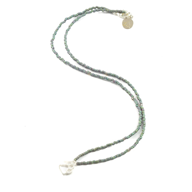 Denim w/ Silver Fleck Dog Paw Tiny Charm Necklace in Silver