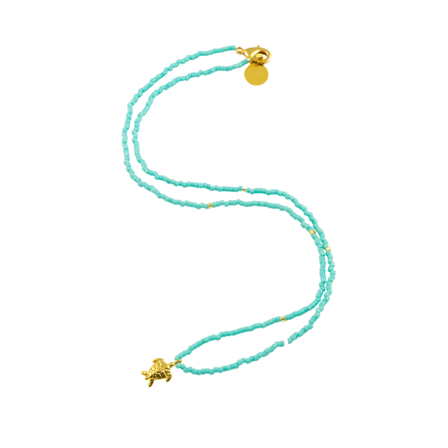 Teal & Gold Fleck Sea Turtle Tiny Charm Necklace