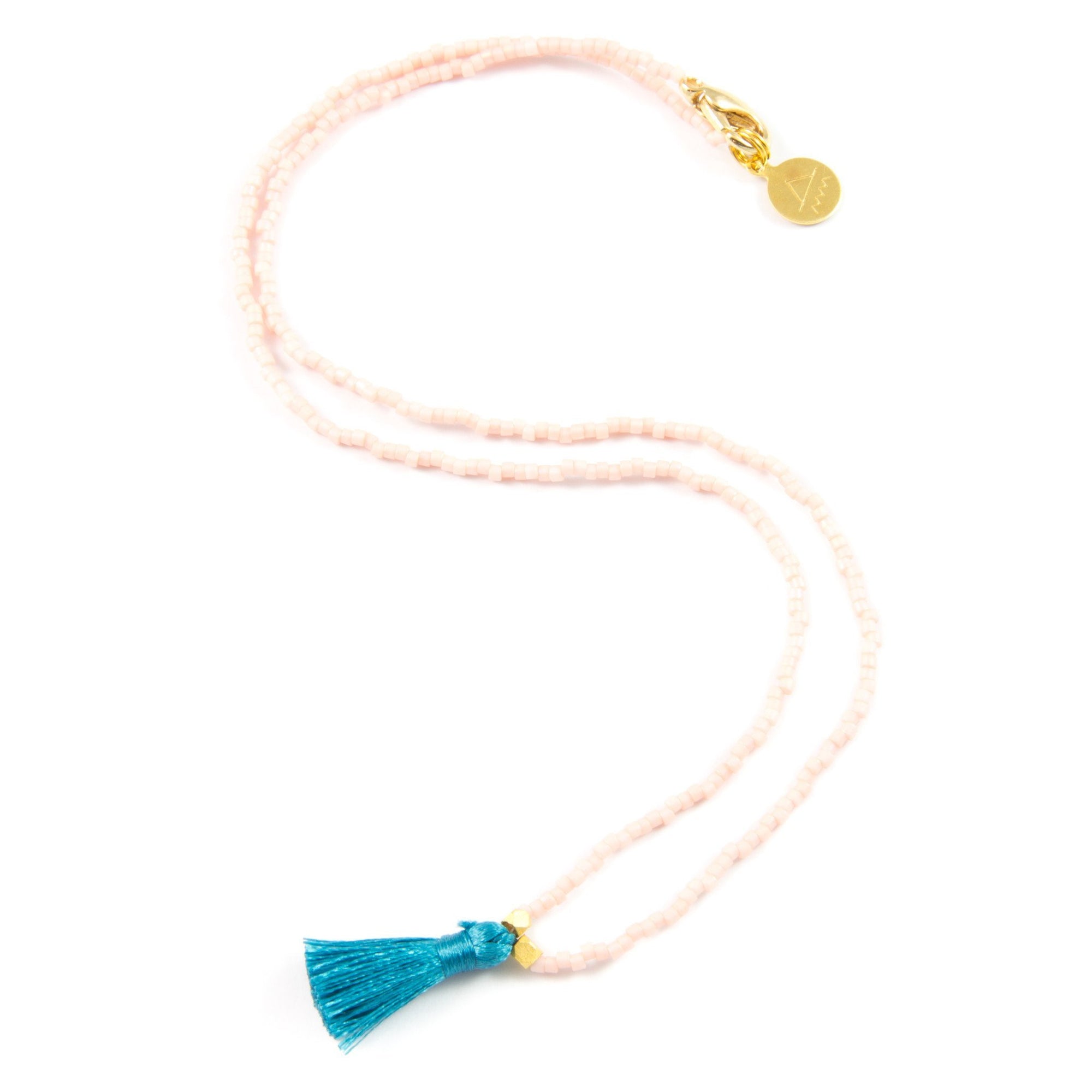 Light Coral and Teal Mini Tassel Necklace