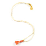 Cream w/ Coral Mini Tassel Necklace