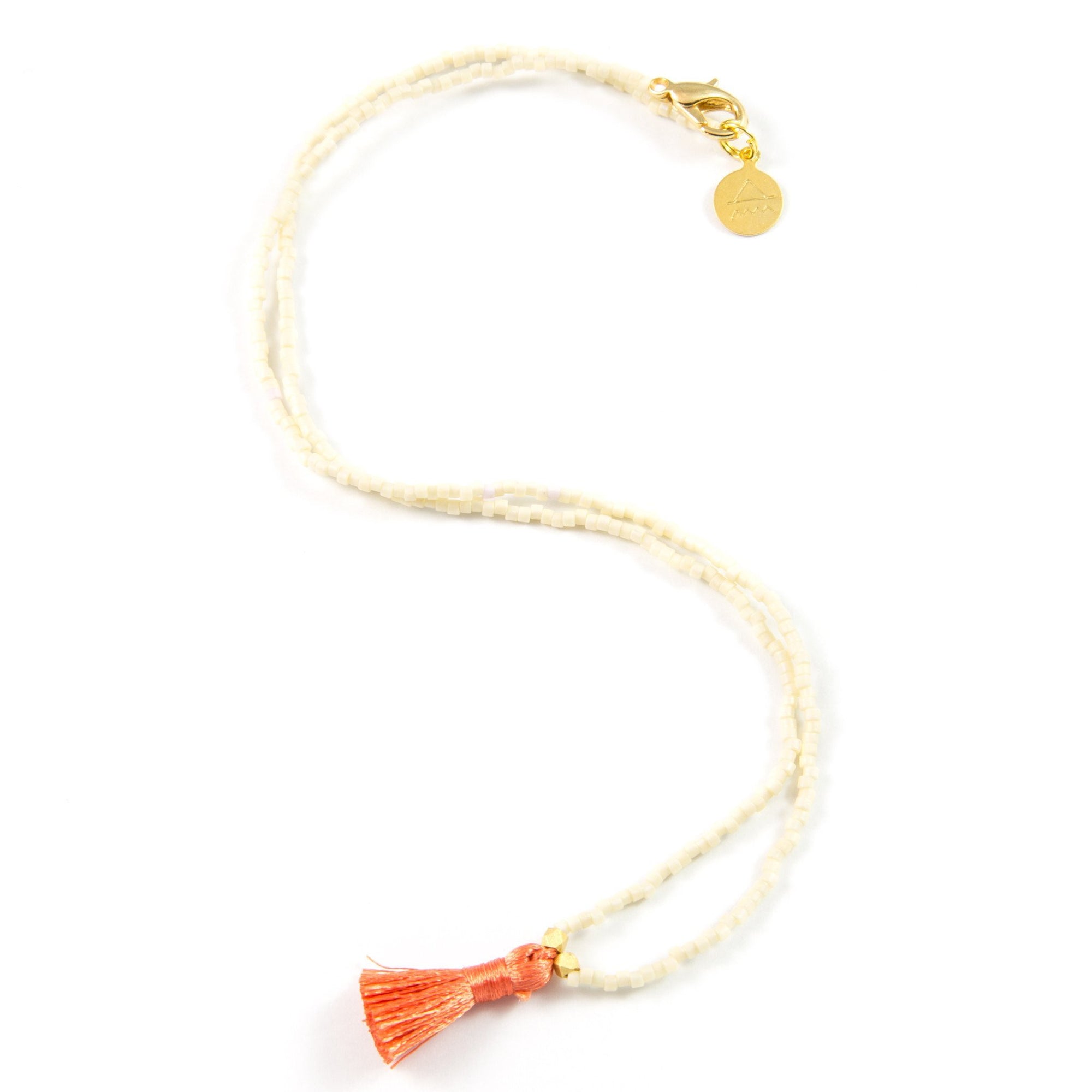Cream w/ Coral Mini Tassel Necklace