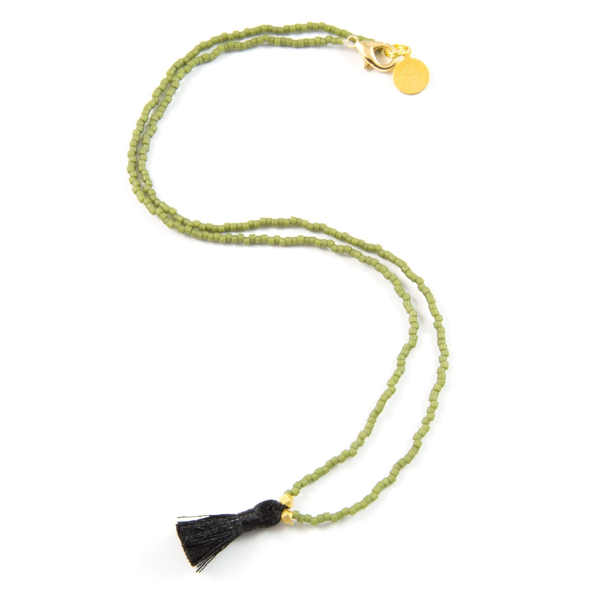 Olive Green w/ Black Mini Tassel Necklace