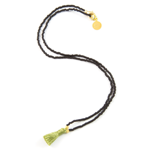 Black w/ Olive Green Mini Tassel Necklace
