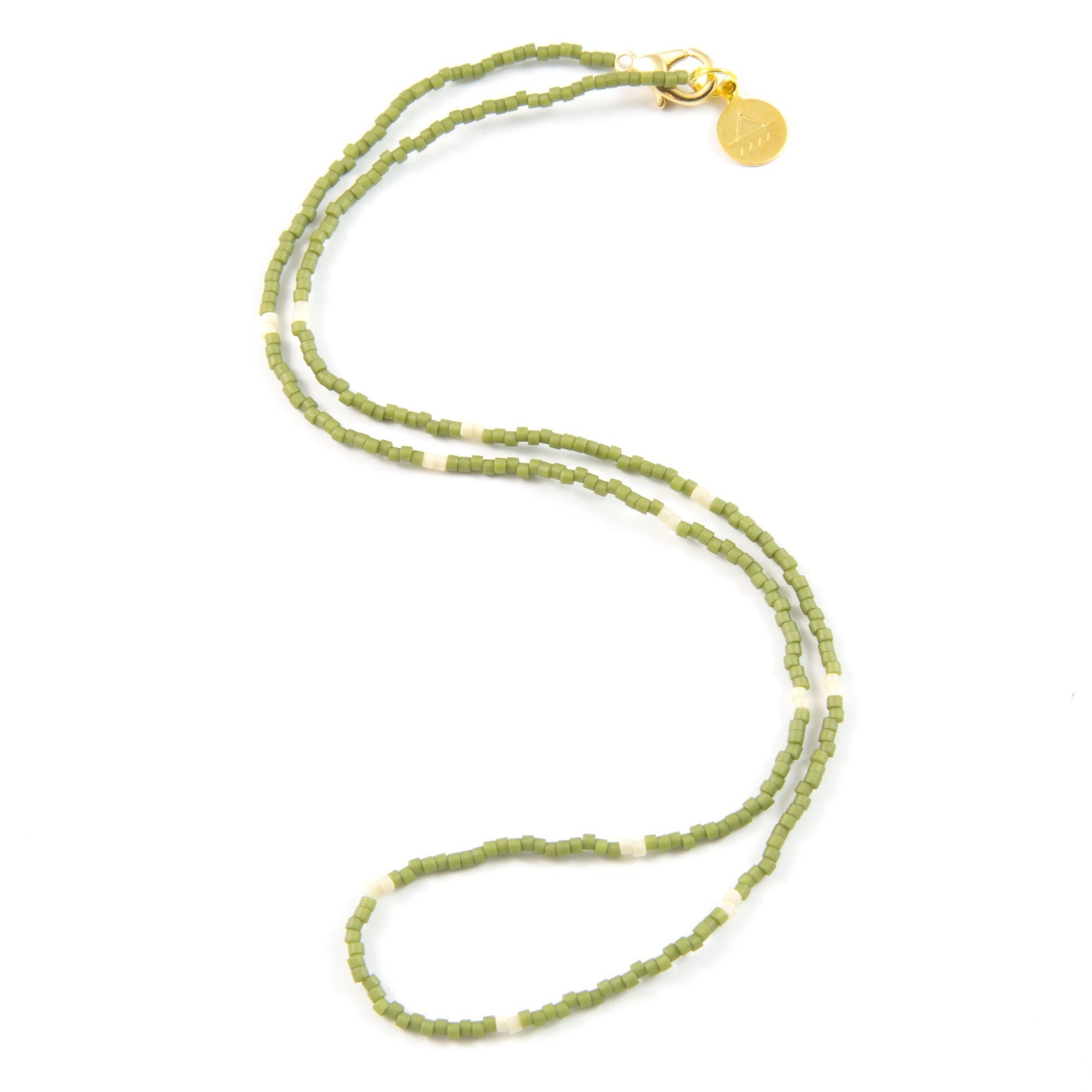 Olive Green W/ Cream Dot Necklace
