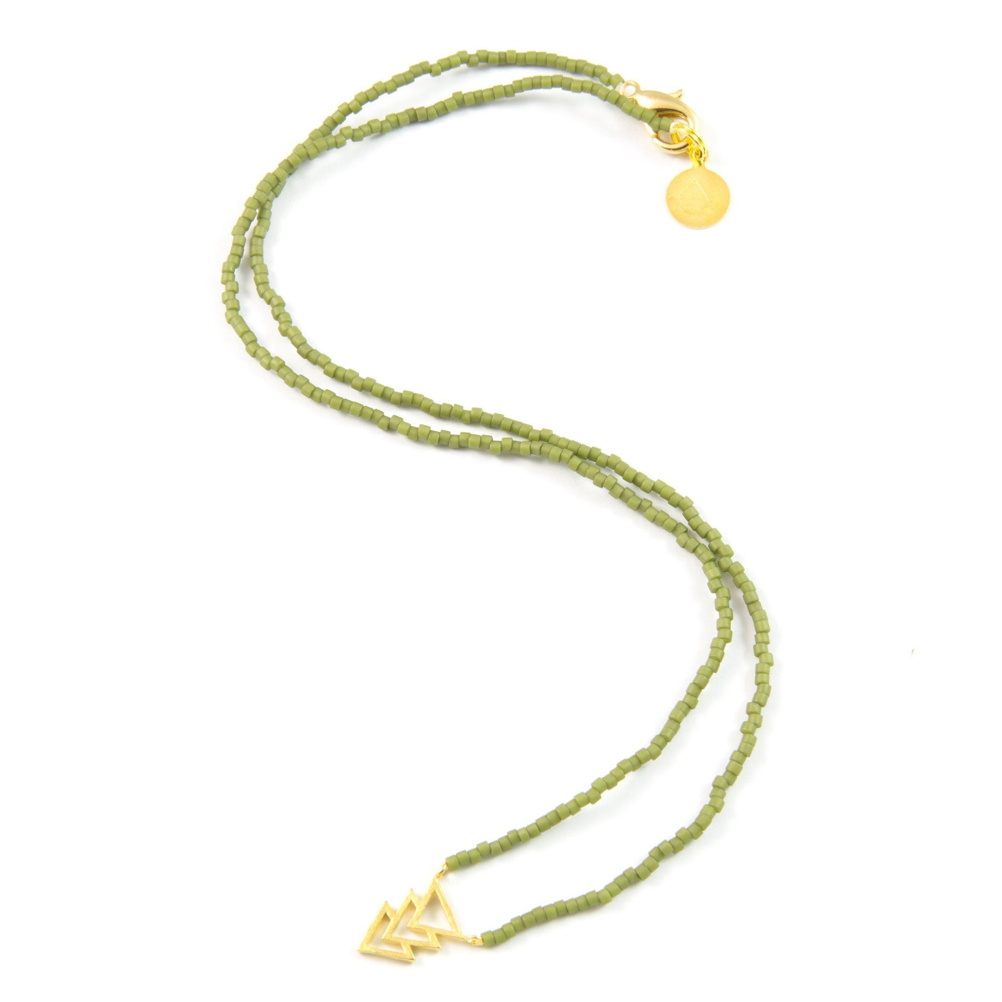 Olive Green Tribal Chevron Tiny Charm Necklace