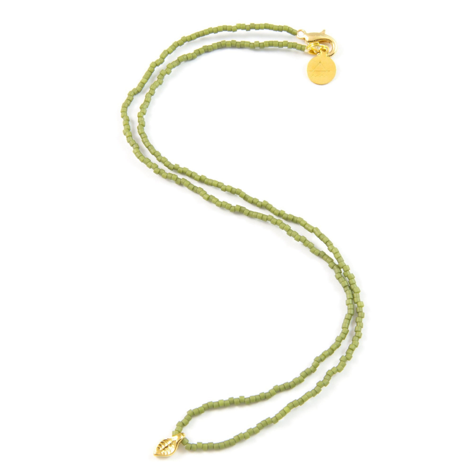 Olive Green Leaf Tiny Charm Necklace