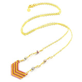 Fuchsia and Whiskey Woven Chevron Necklace