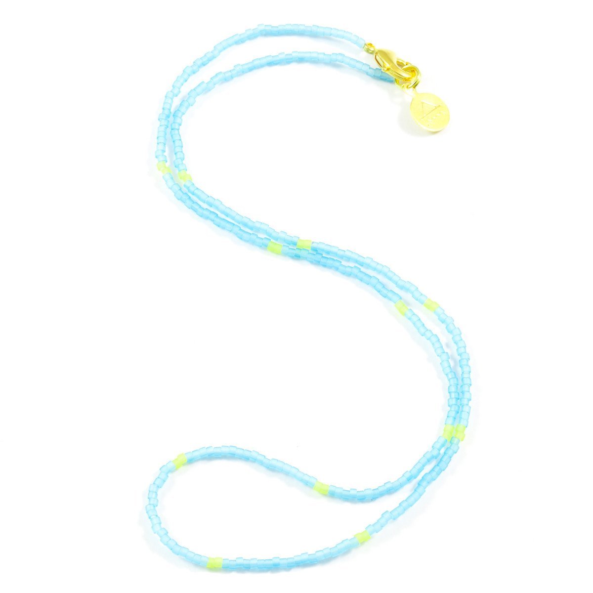 Sea Glass Aqua w/ Lime Green Dot Necklace