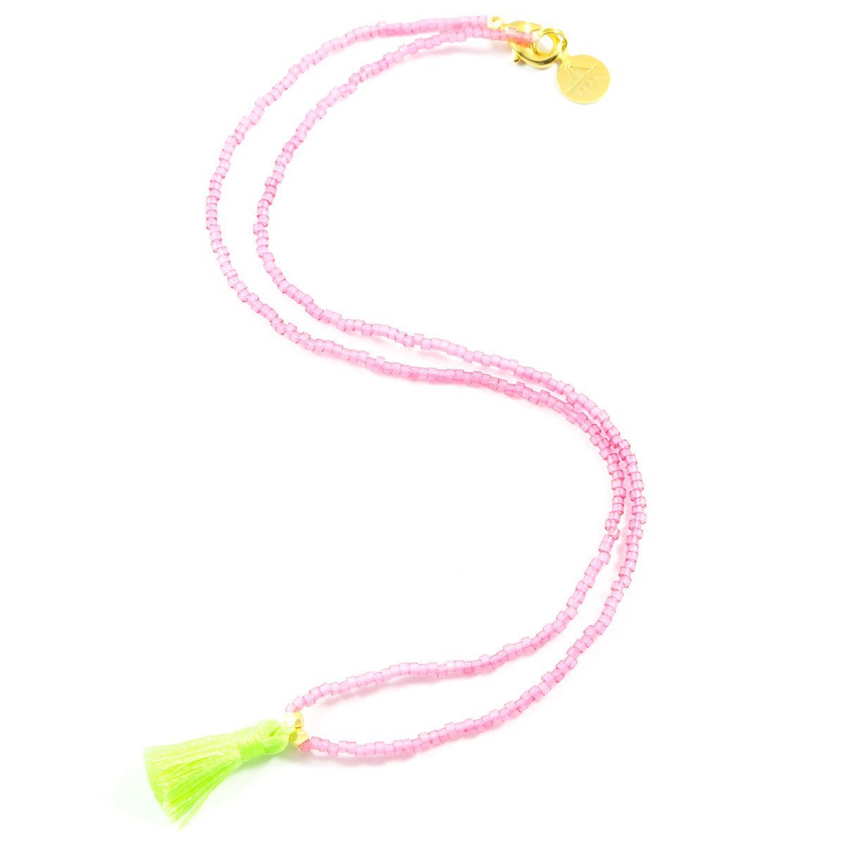 Sea Glass Pink & Yellow Mini Tassel Necklace