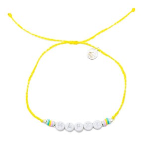 HAPPY Word Anklet Yellow String on White