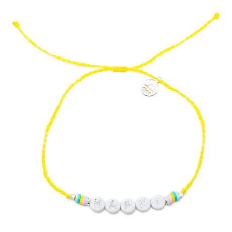 HAPPY Word Anklet Yellow String on White