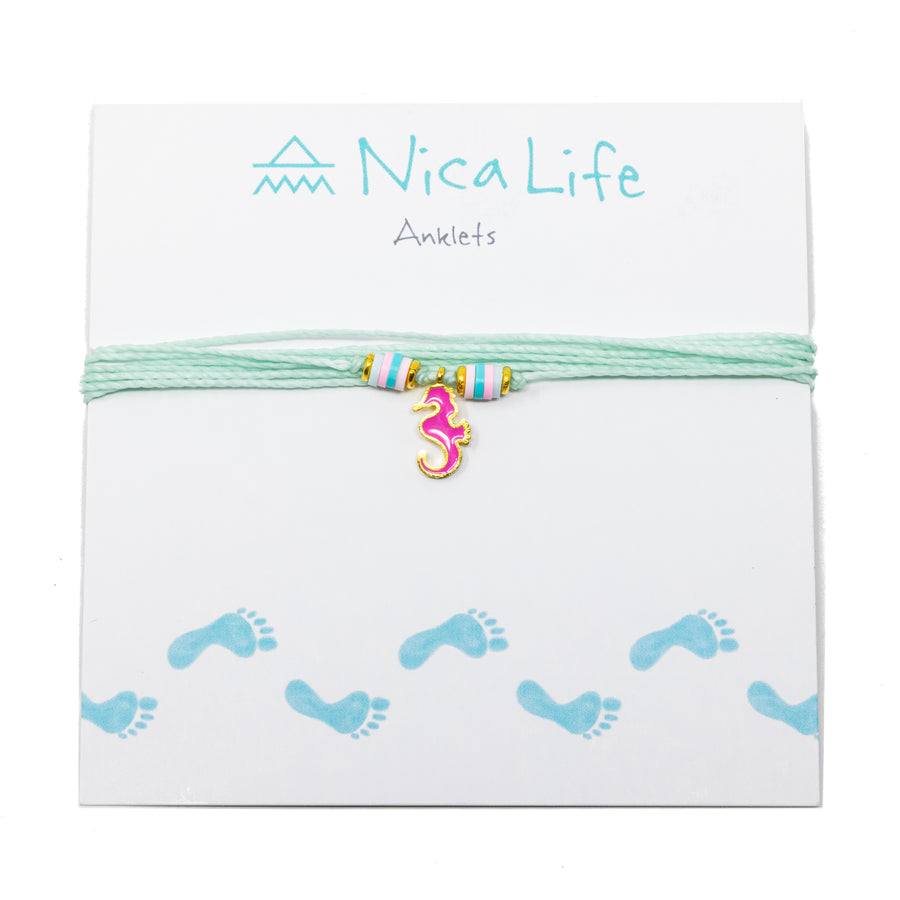 Bright Pink Seahorse Charm Anklet
