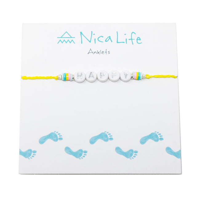 Yellow HAPPY Wear Your Heart Anklet in Silver