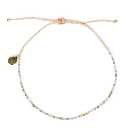 Pink Teal Gold Bead Anklet on White