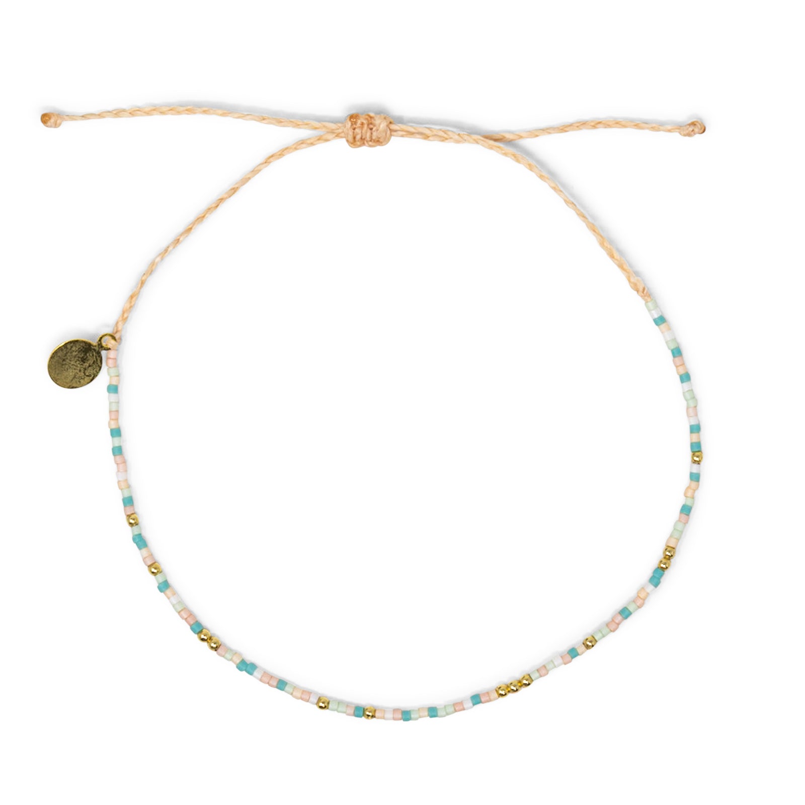 Pink Teal Gold Bead Anklet on White
