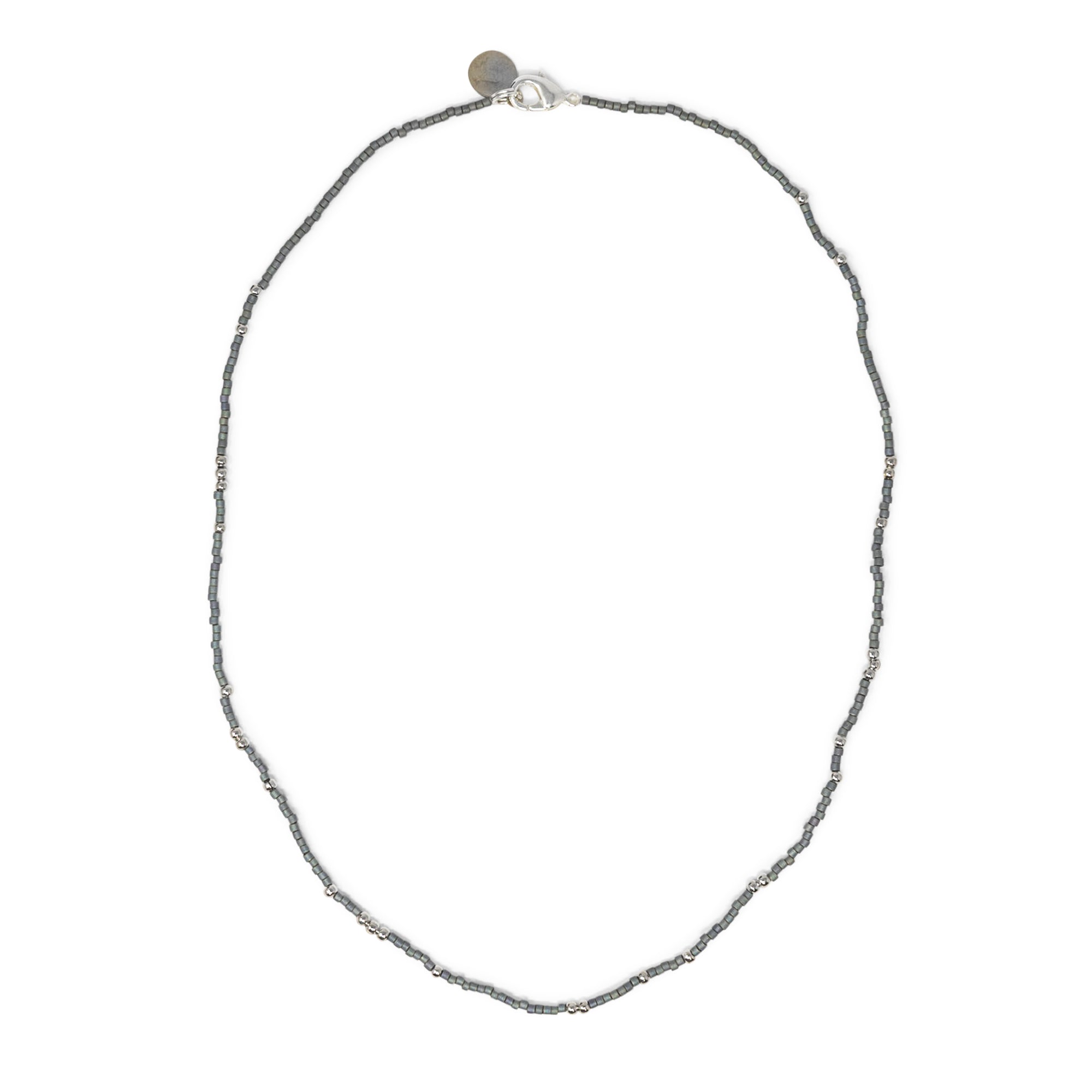 Denim & Silver Bead Necklace