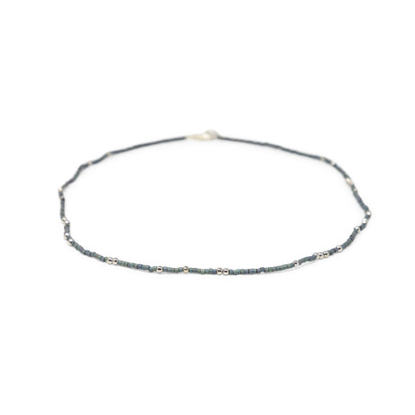 Denim & Silver Bead Necklace