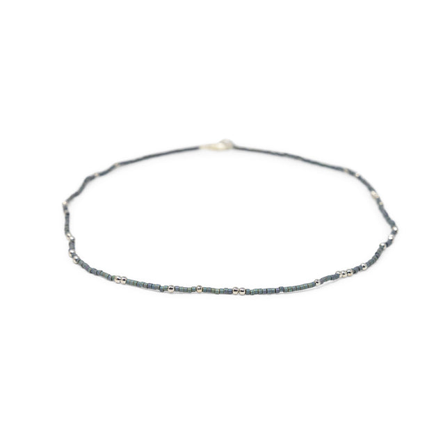 Denim & Silver Bead Necklace
