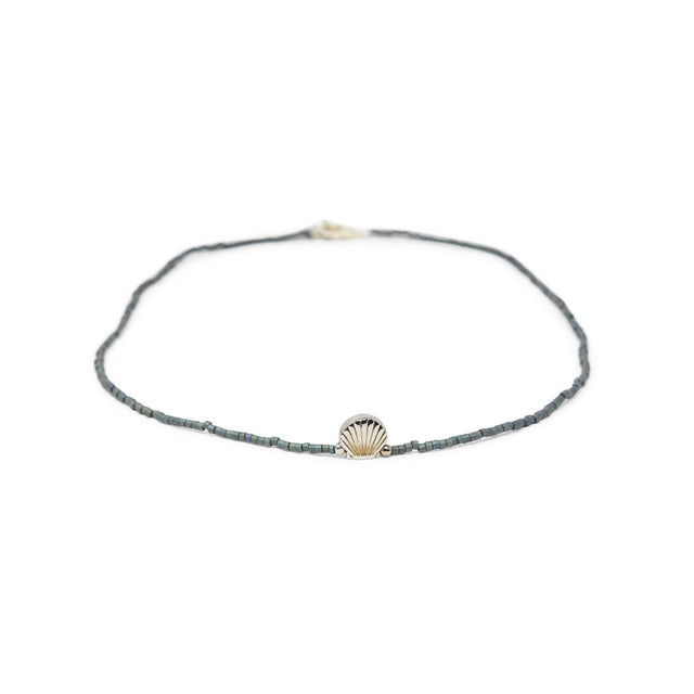 Denim & Silver Shell Necklace