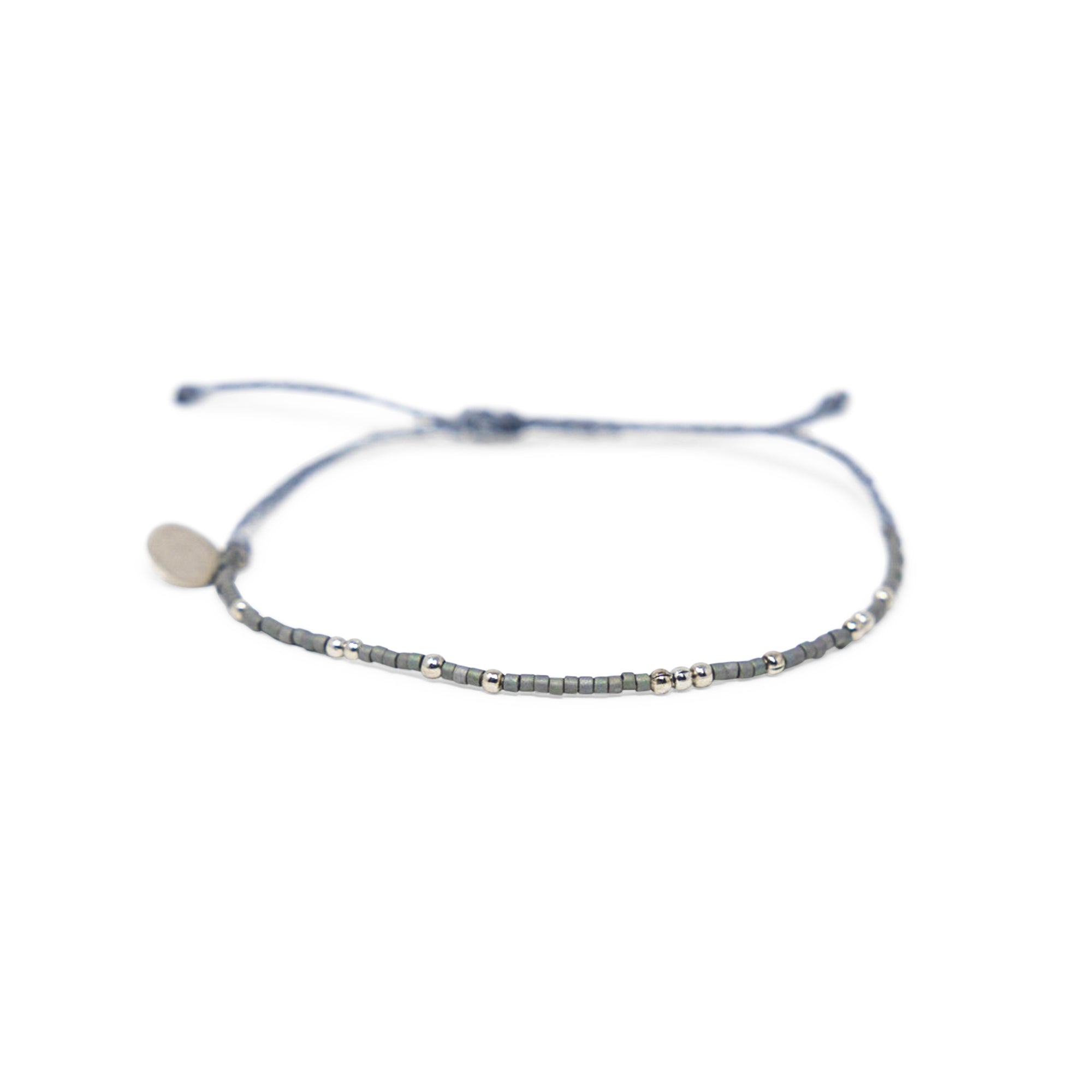 Denim & Silver Bead Bracelet
