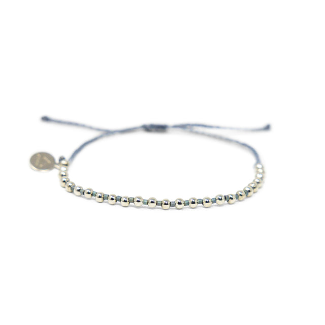 Denim & Silver Bead Alternating Bracelet