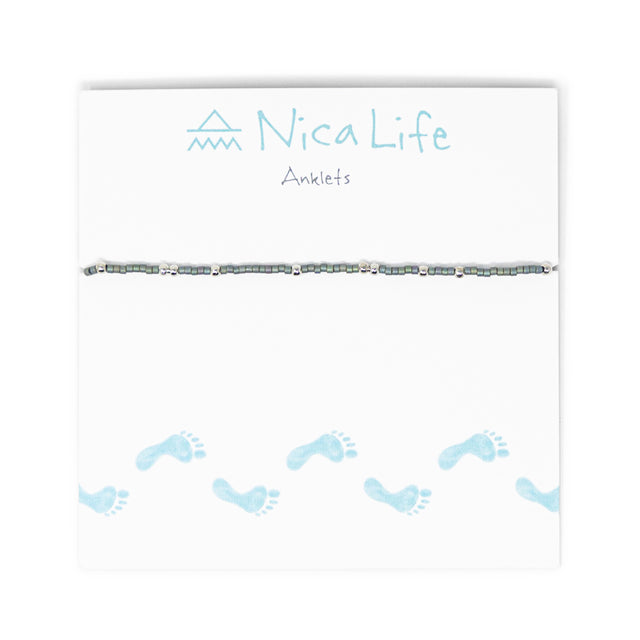 Denim & Silver Bead Anklet