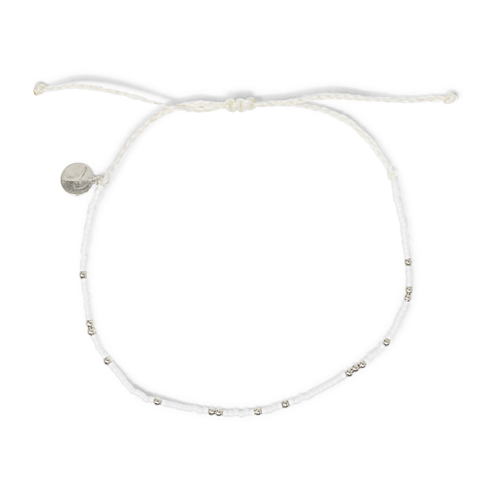 White & Silver Bead Anklet on White