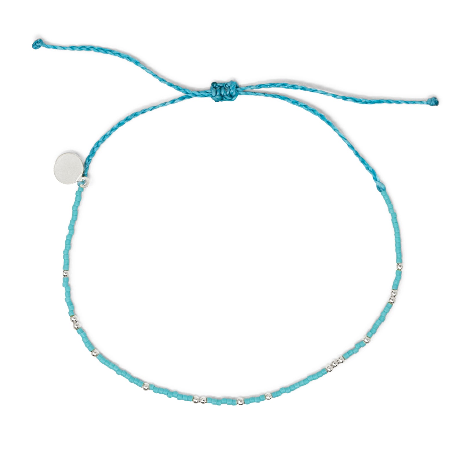 Teal & Silver Bead Anklet on White