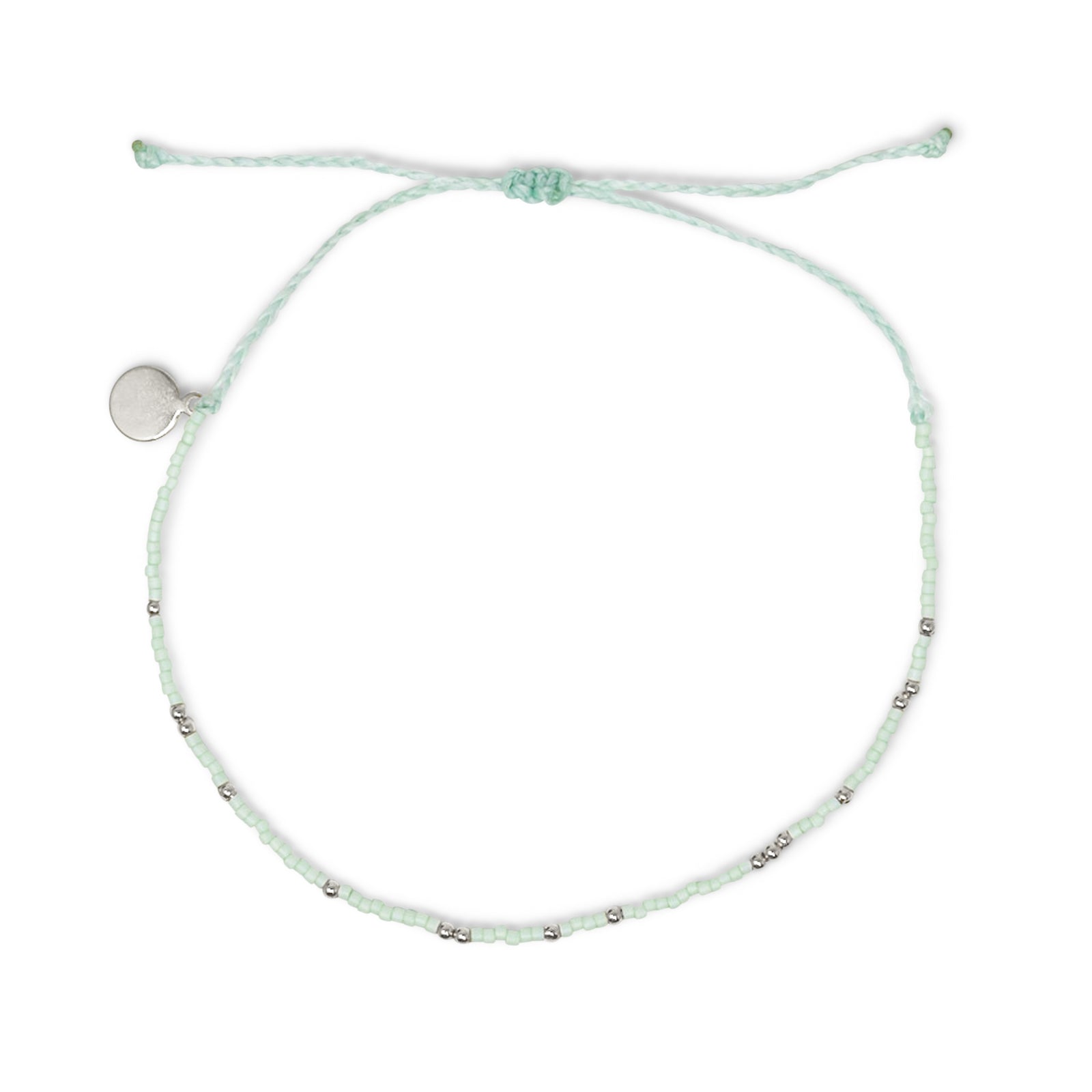 Mint & Silver Bead Anklet on White
